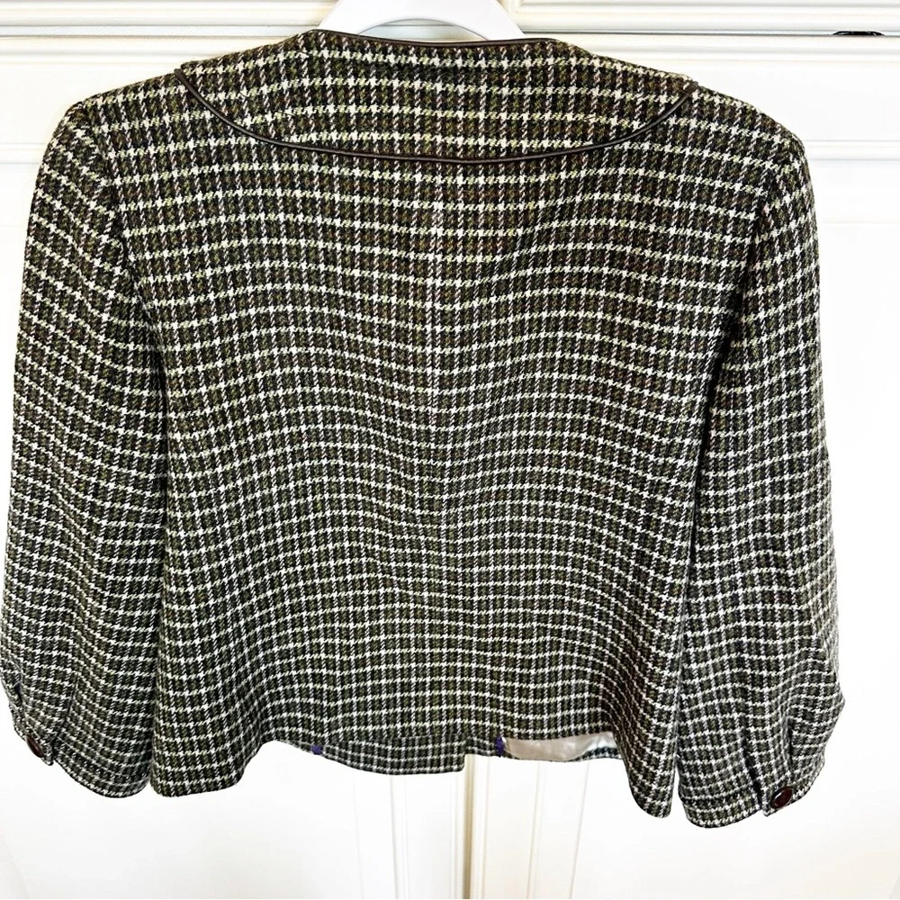 J.Crew Women’s Plaid Wool Cropped Green Blazer Lined Jacket Office Business Wear